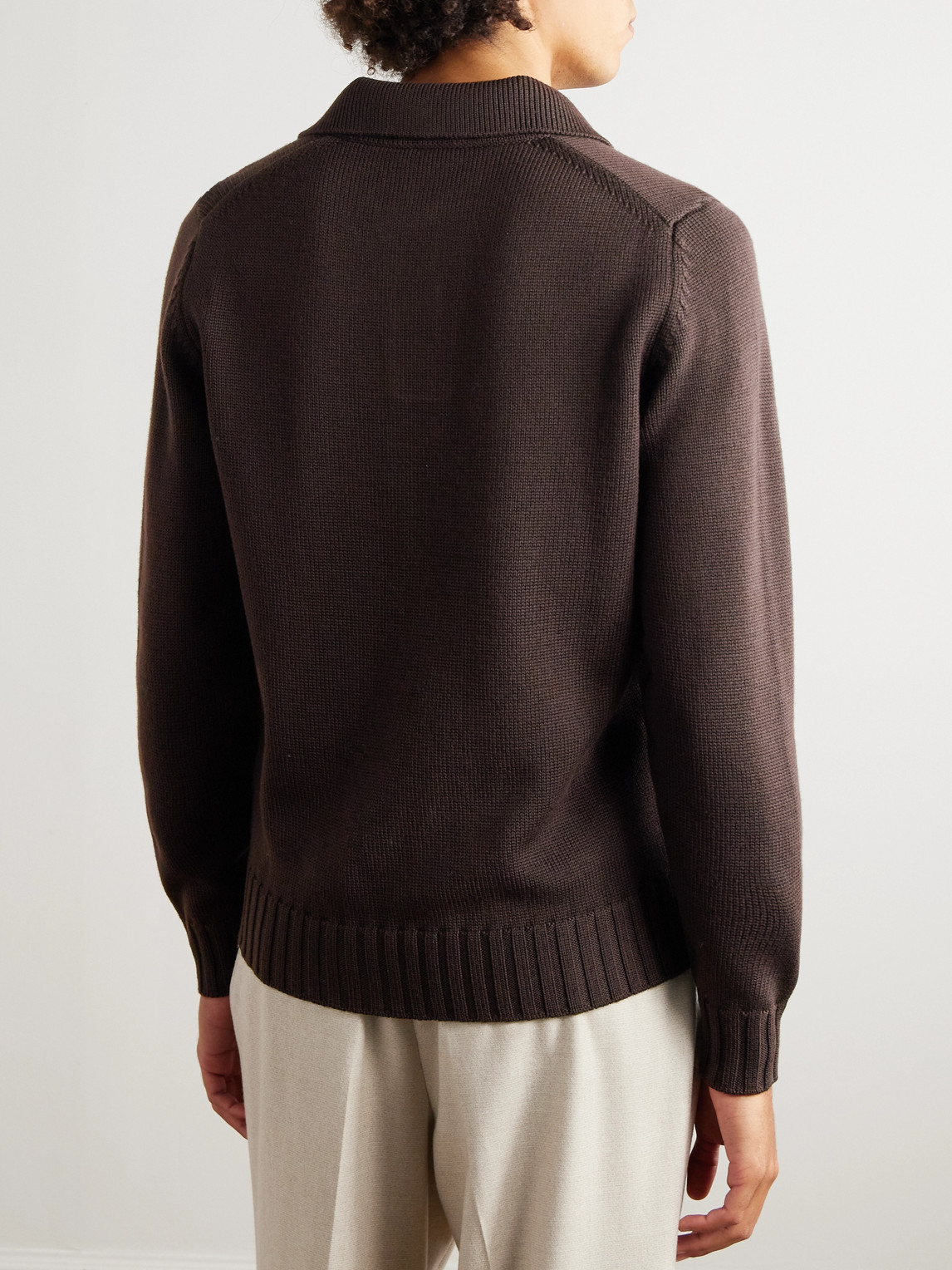 Thom Sweeney Skipper Wool Polo Shirt In Brown