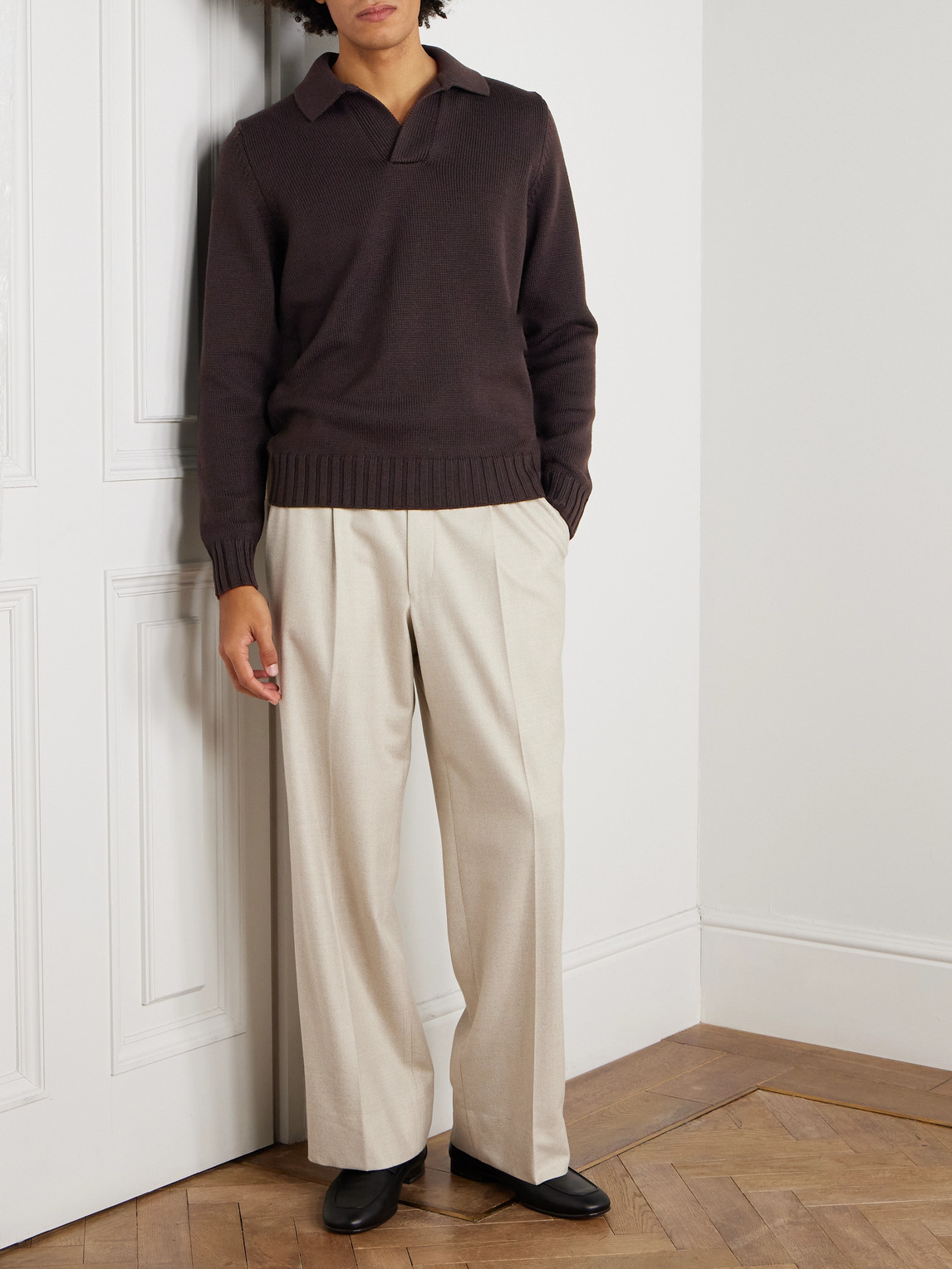 Thom Sweeney Skipper Wool Polo Shirt In Brown