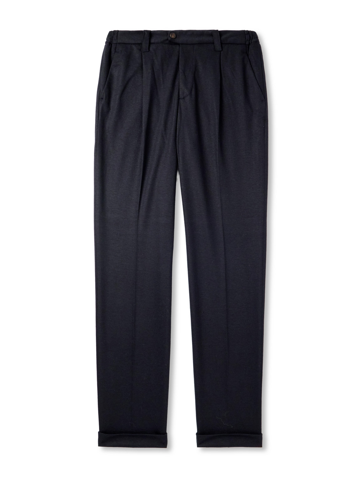 Thom Sweeney Straight-leg Pleated Wool-blend Jersey Trousers In Black