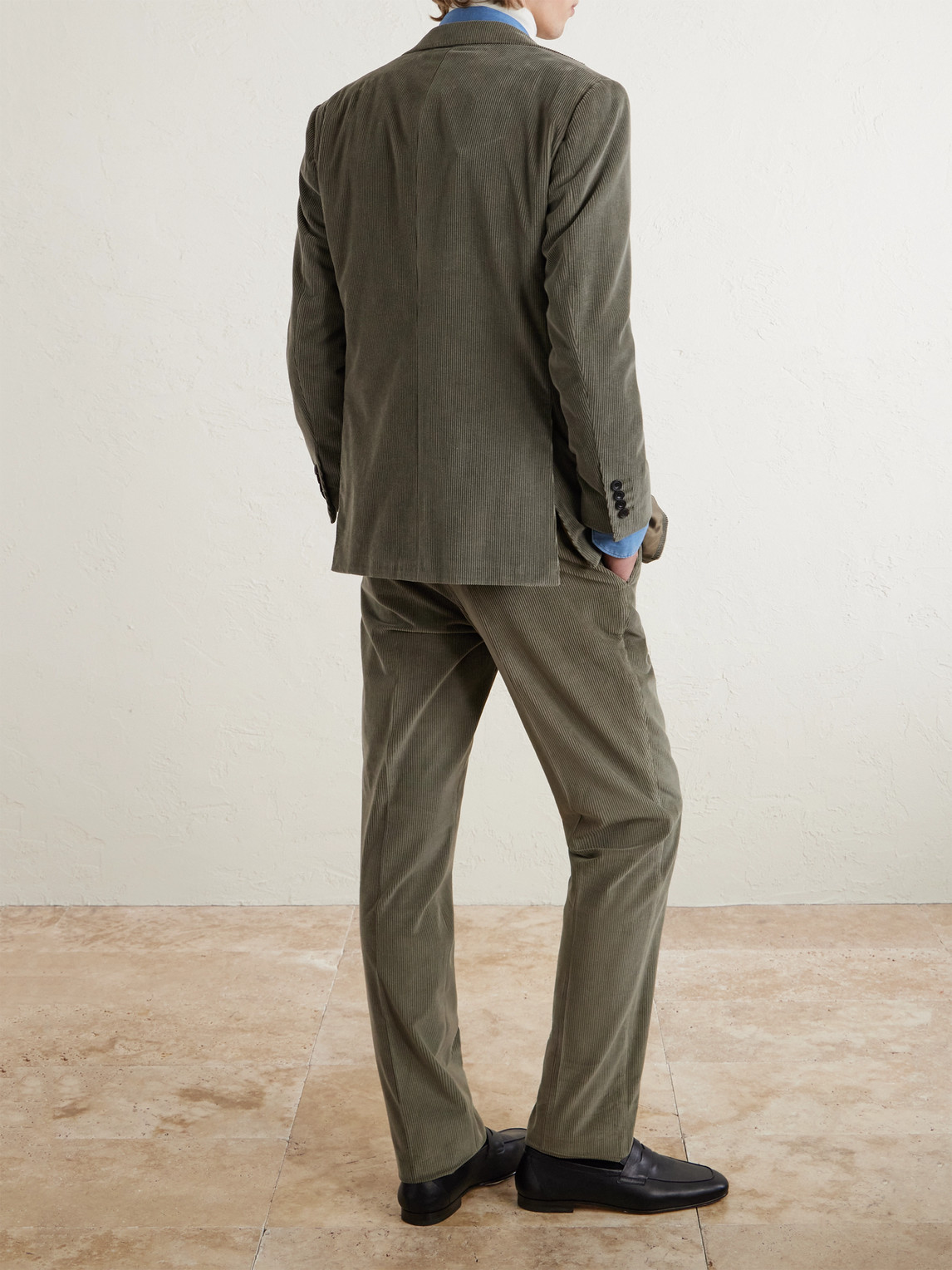 Thom Sweeney Cotton And Wool-blend Corduroy Suit In Green