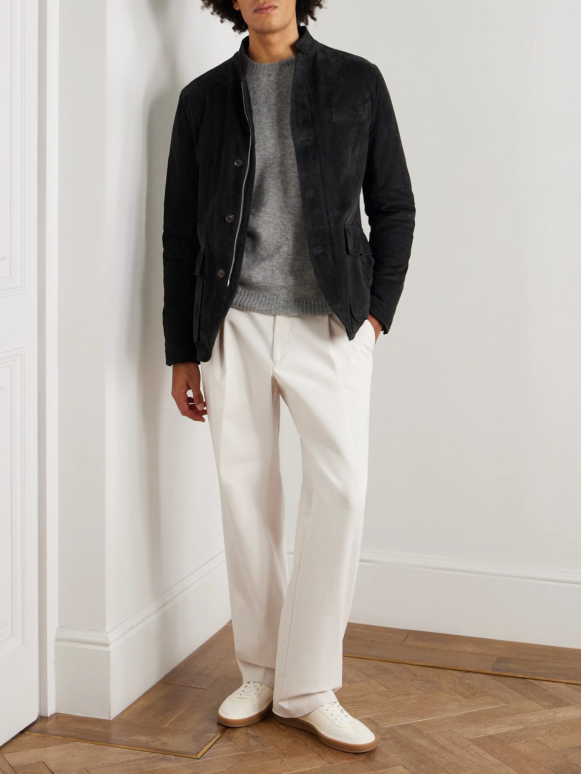 Thom Sweeney Brushed Cashmere-blend Sweater In Gray