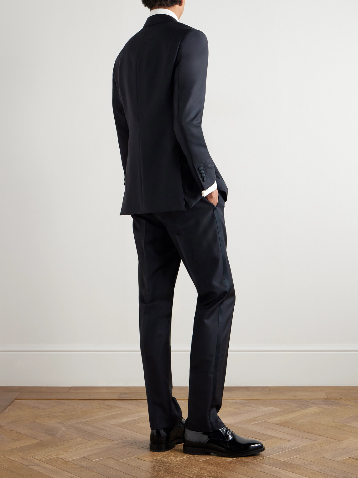 Thom Sweeney Satin-trimmed Wool And Mohair-blend Tuxedo In Blue