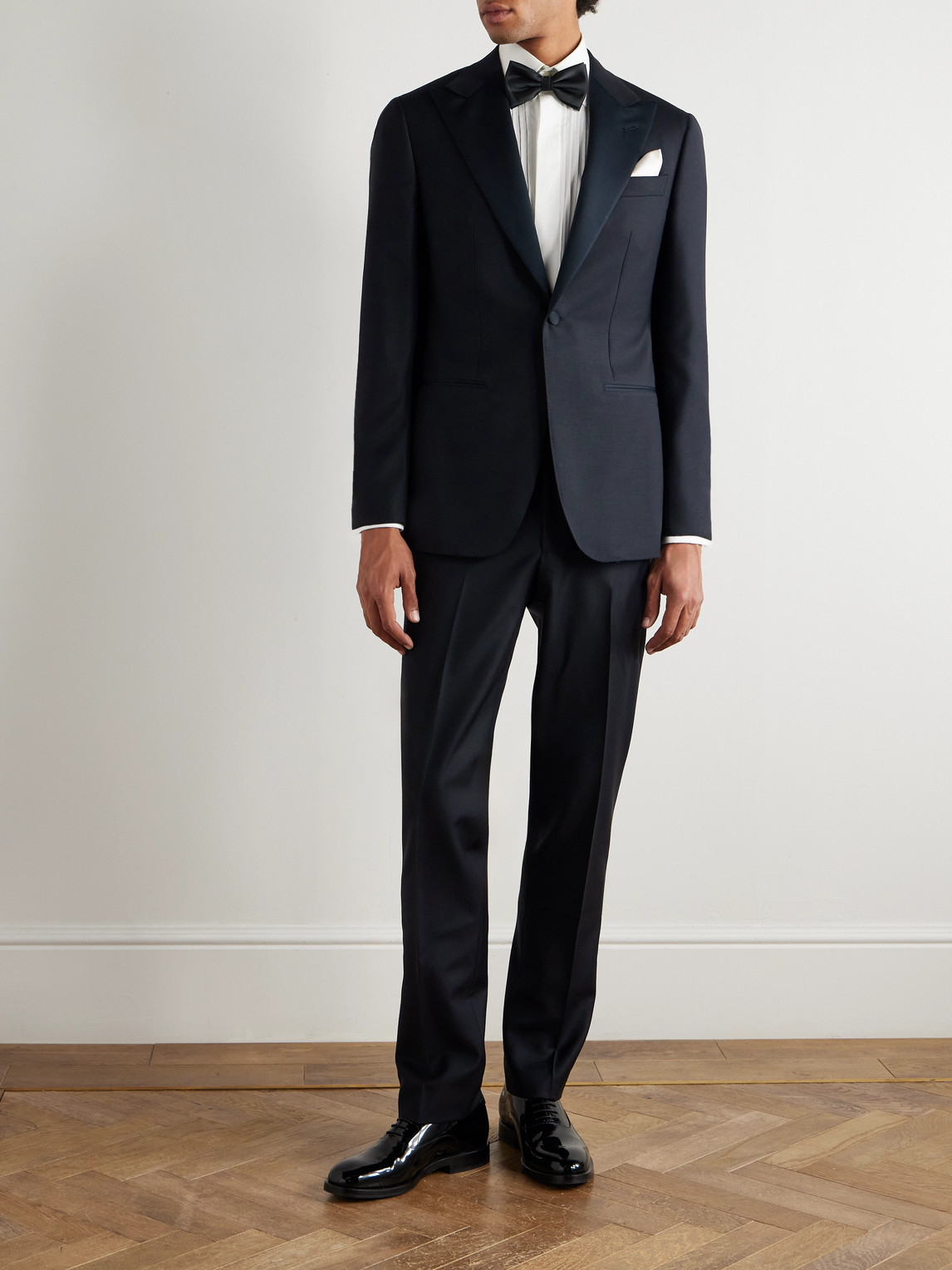 Thom Sweeney Satin-trimmed Wool And Mohair-blend Tuxedo In Blue