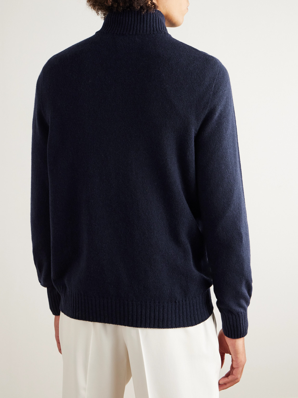 Thom Sweeney Cashmere Rollneck Half-zip Sweater In Blue