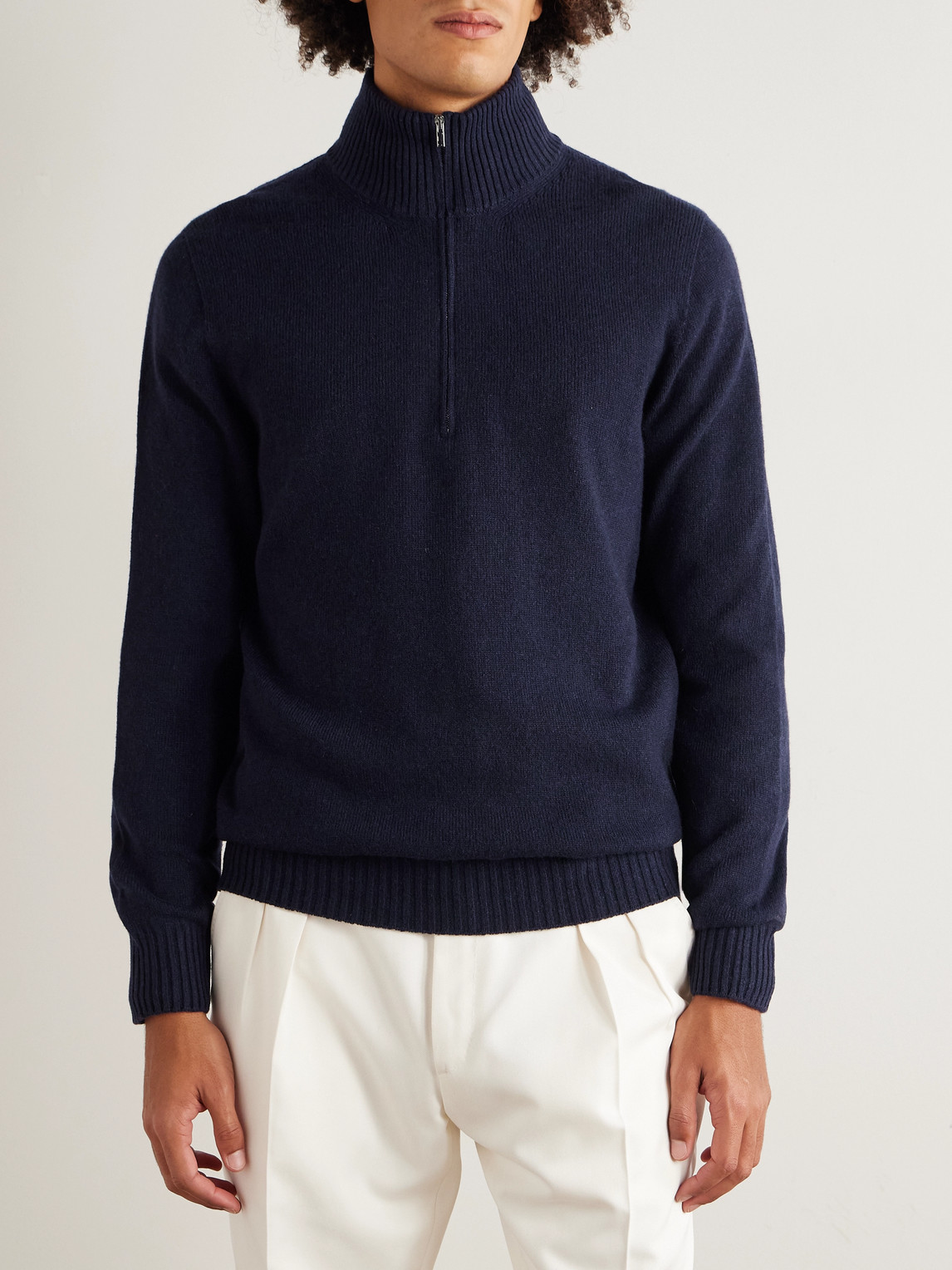 Thom Sweeney Cashmere Rollneck Half-zip Sweater In Blue