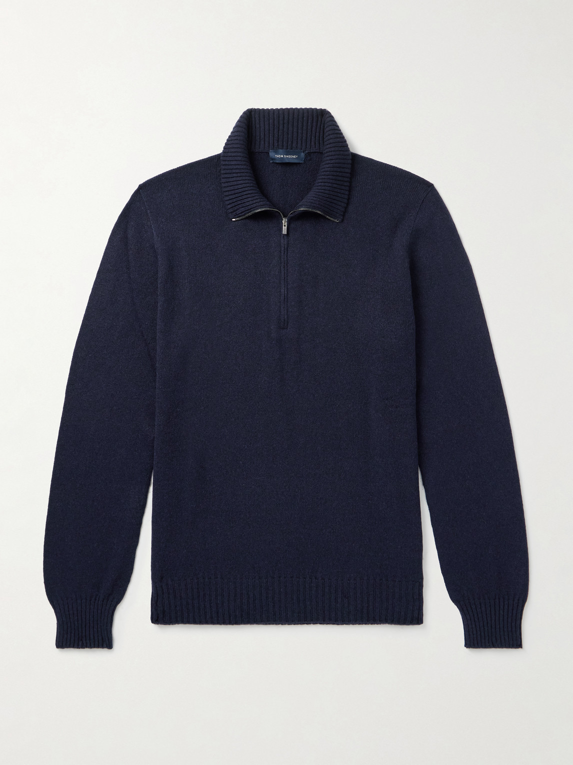 Thom Sweeney Cashmere Rollneck Half-zip Sweater In Blue