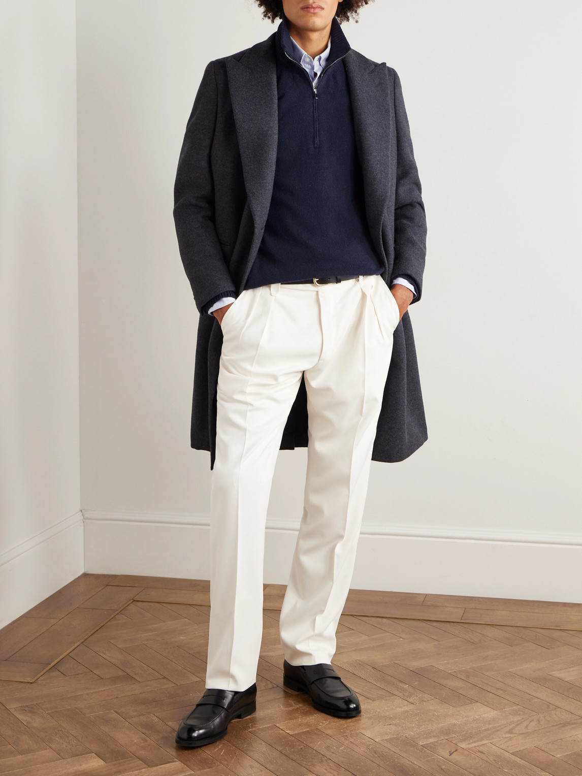 Thom Sweeney Cashmere Rollneck Half-zip Sweater In Blue