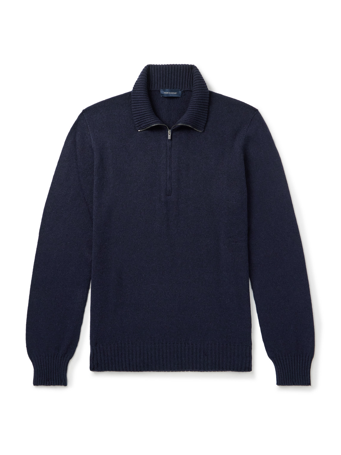 Thom Sweeney Cashmere Rollneck Half-zip Sweater In Blue