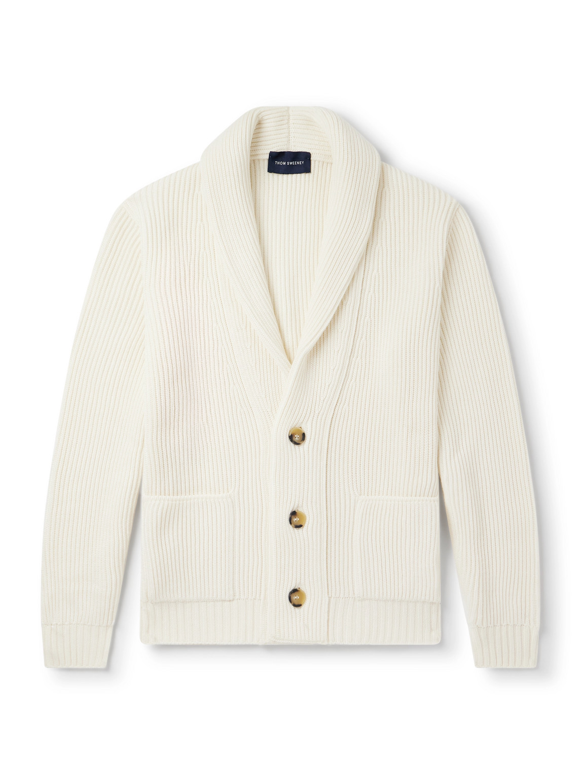 Thom Sweeney Shawl-collar Ribbed Wool Cardigan In White