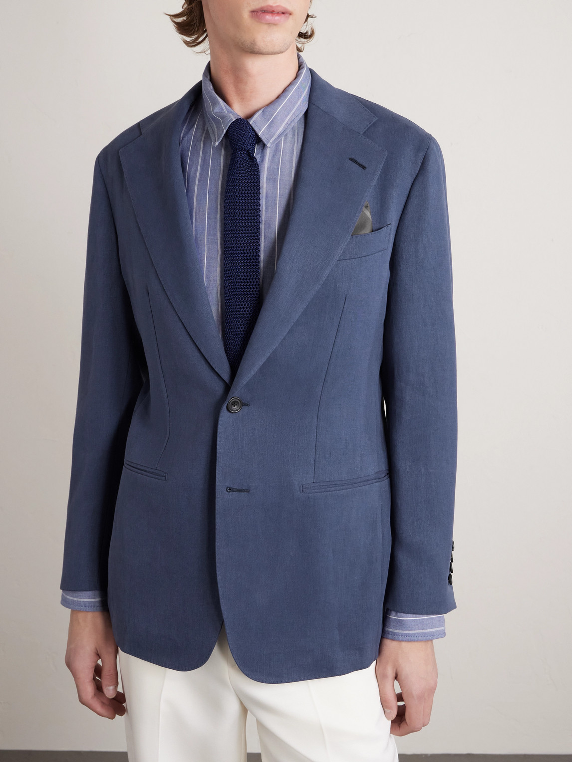 Thom Sweeney Linen Suit In Blue