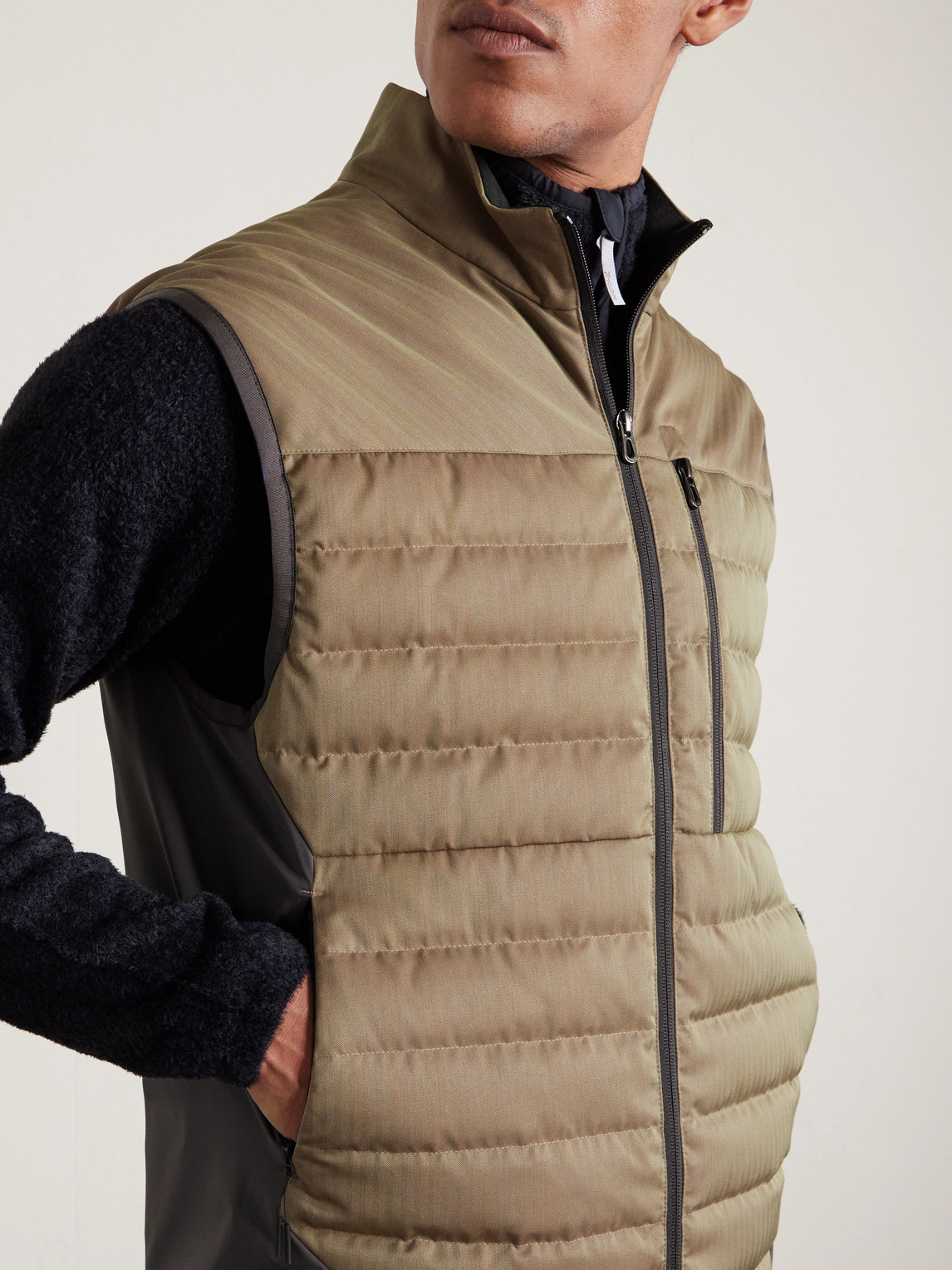 Sease Intrepid Shell-trimmed Quilted Herringbone Virgin Wool Down Gilet In Brown