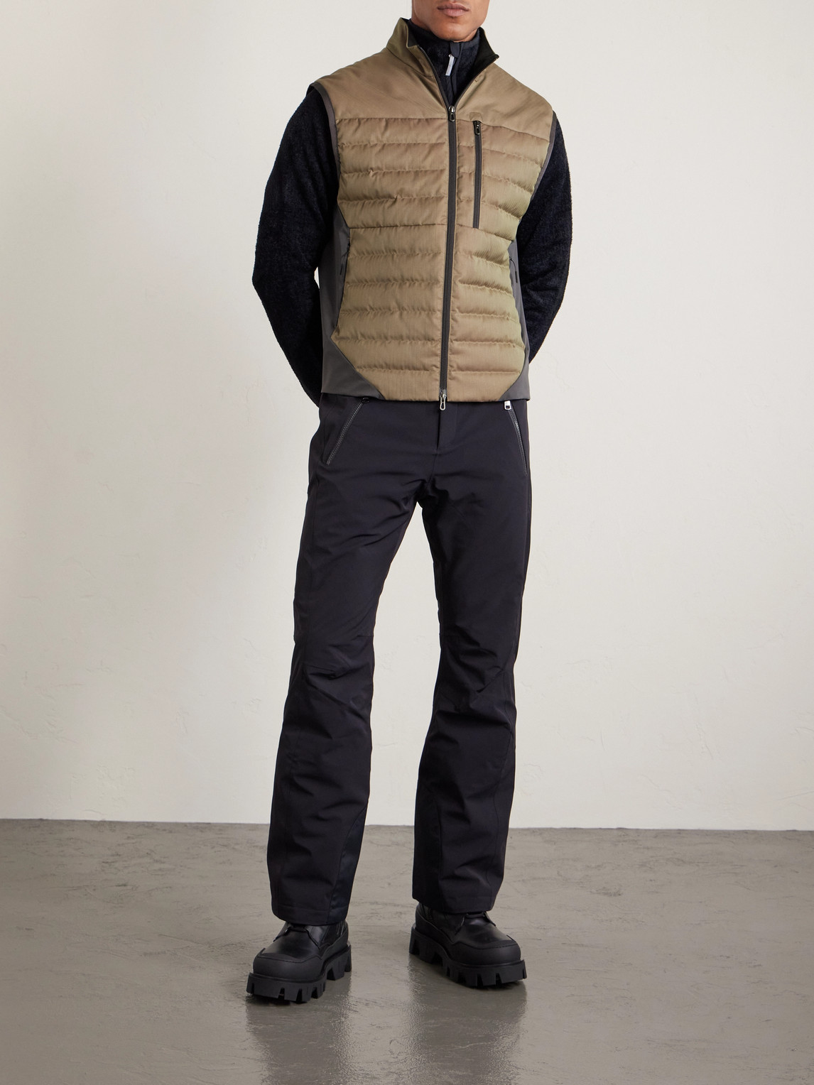 Sease Intrepid Shell-trimmed Quilted Herringbone Virgin Wool Down Gilet In Brown