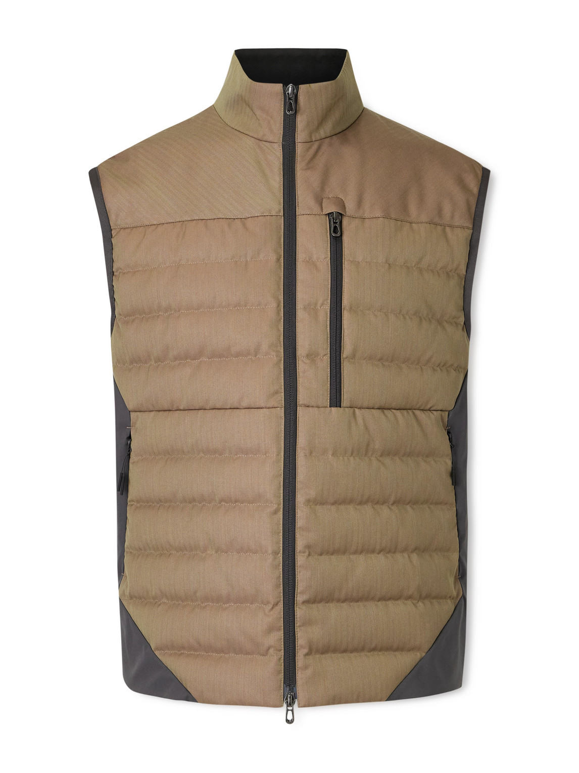 Sease Intrepid Shell-trimmed Quilted Herringbone Virgin Wool Down Gilet In Brown