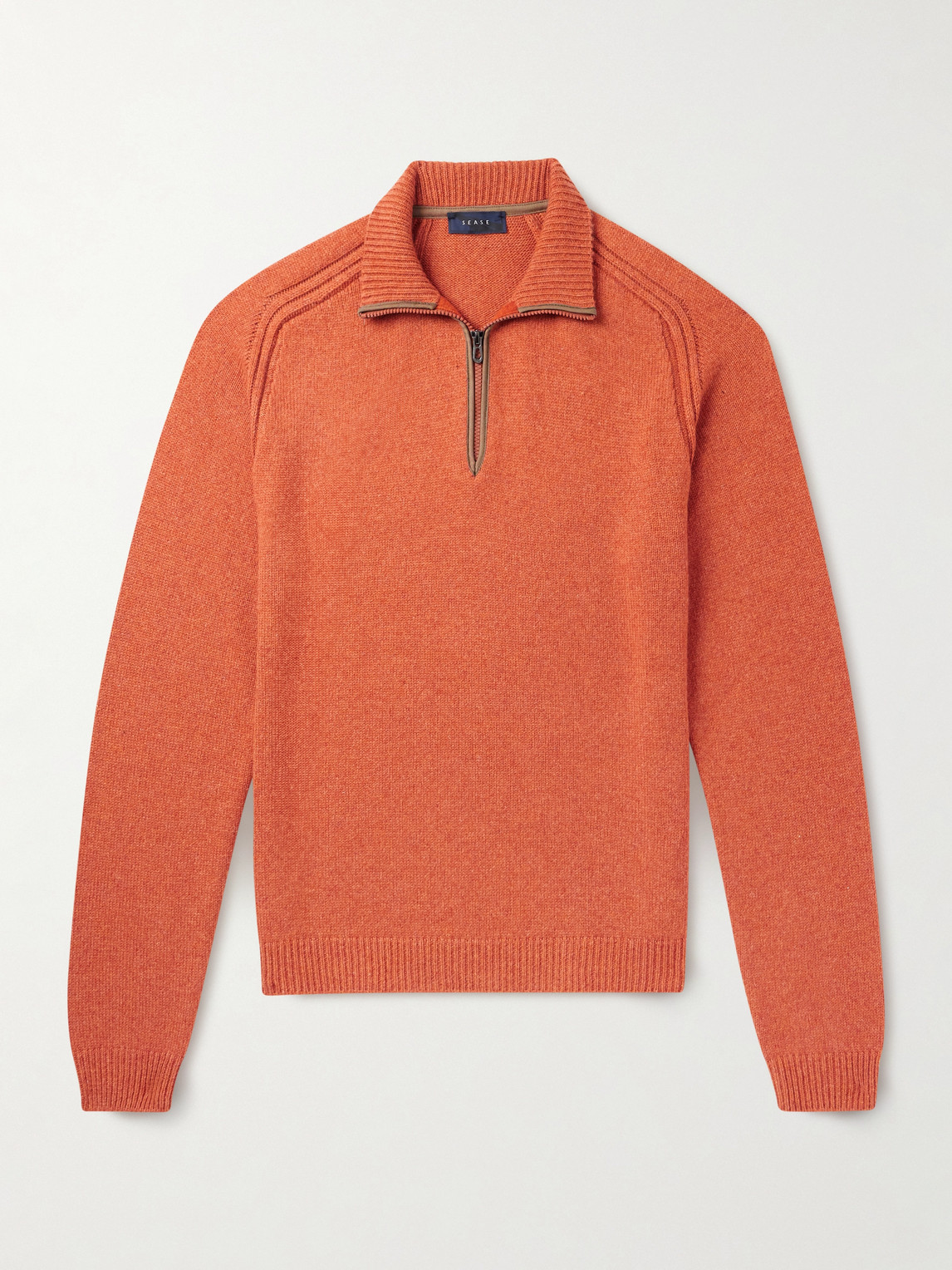Sease Leather-trimmed Cashmere Half-zip Ski Sweater In Orange