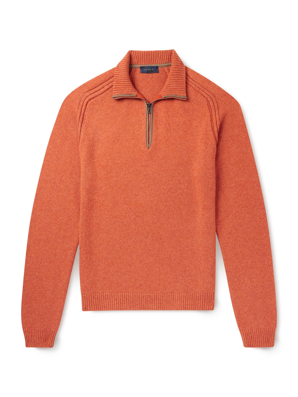 Sease Leather-trimmed Cashmere Half-zip Ski Sweater In Orange