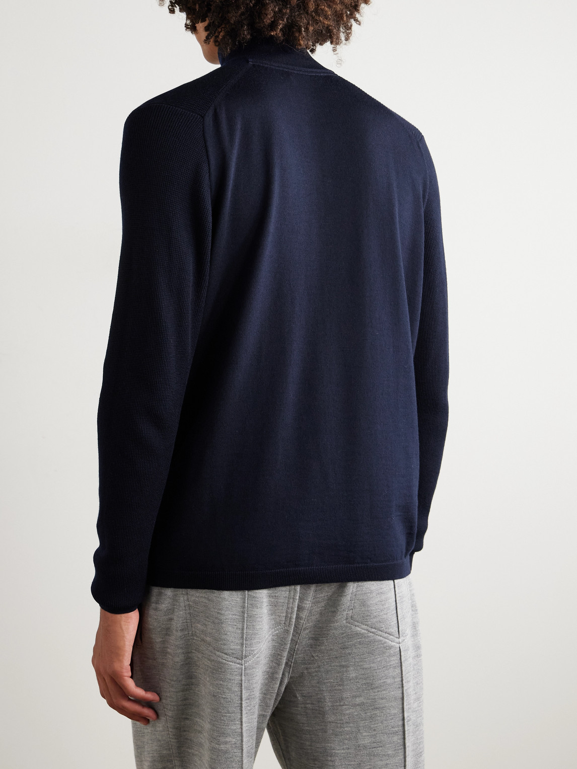 Waffle-Knit Virgin Wool Half-Zip Sweater