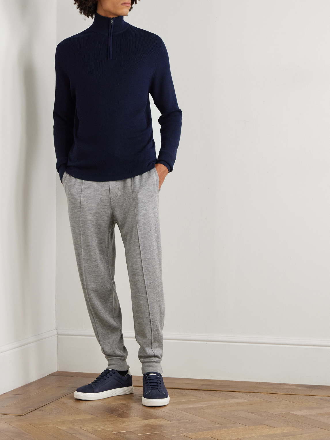 Waffle-Knit Virgin Wool Half-Zip Sweater