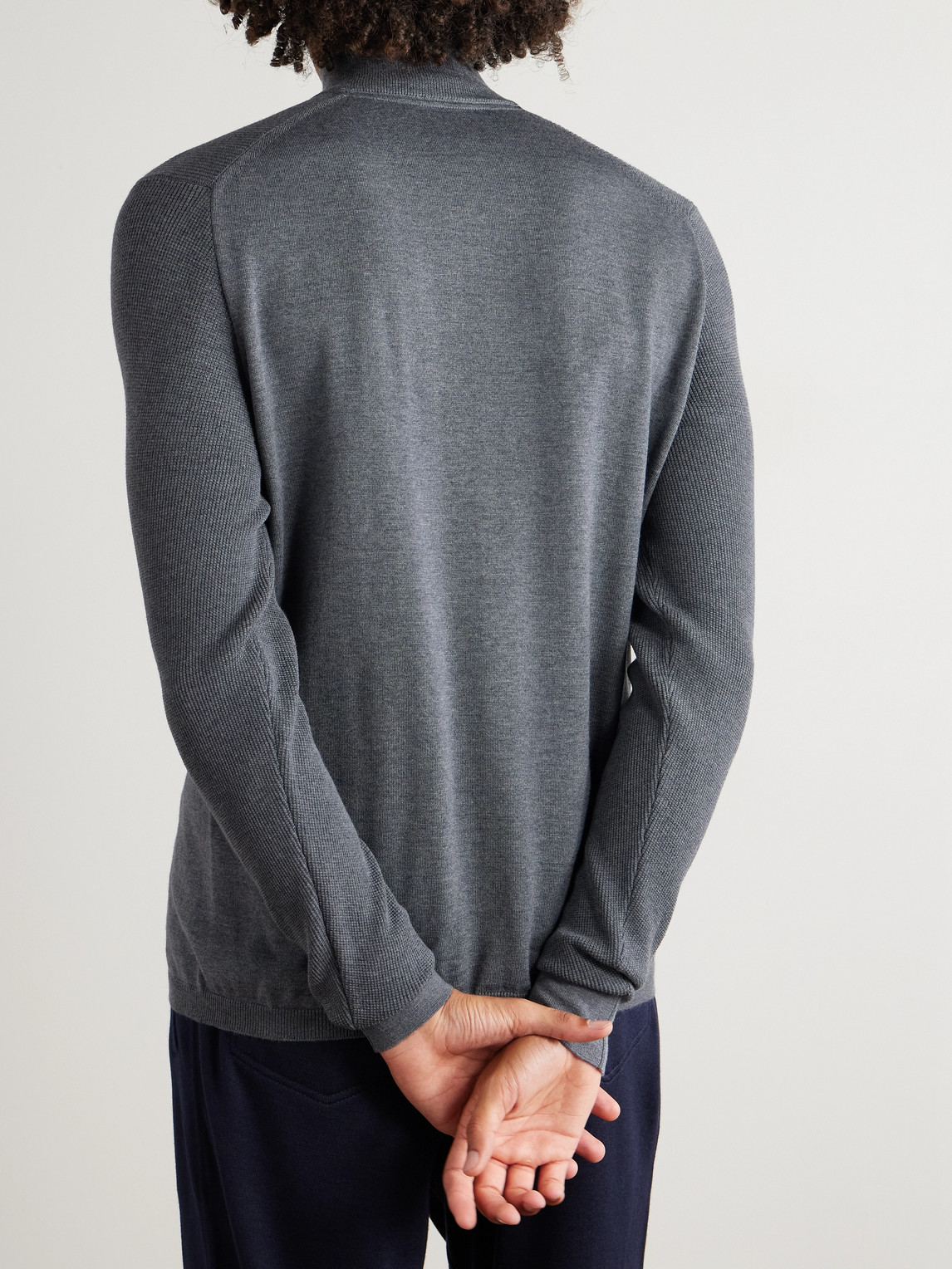 Sease Waffle-knit Virgin Wool Half-zip Sweater In Gray