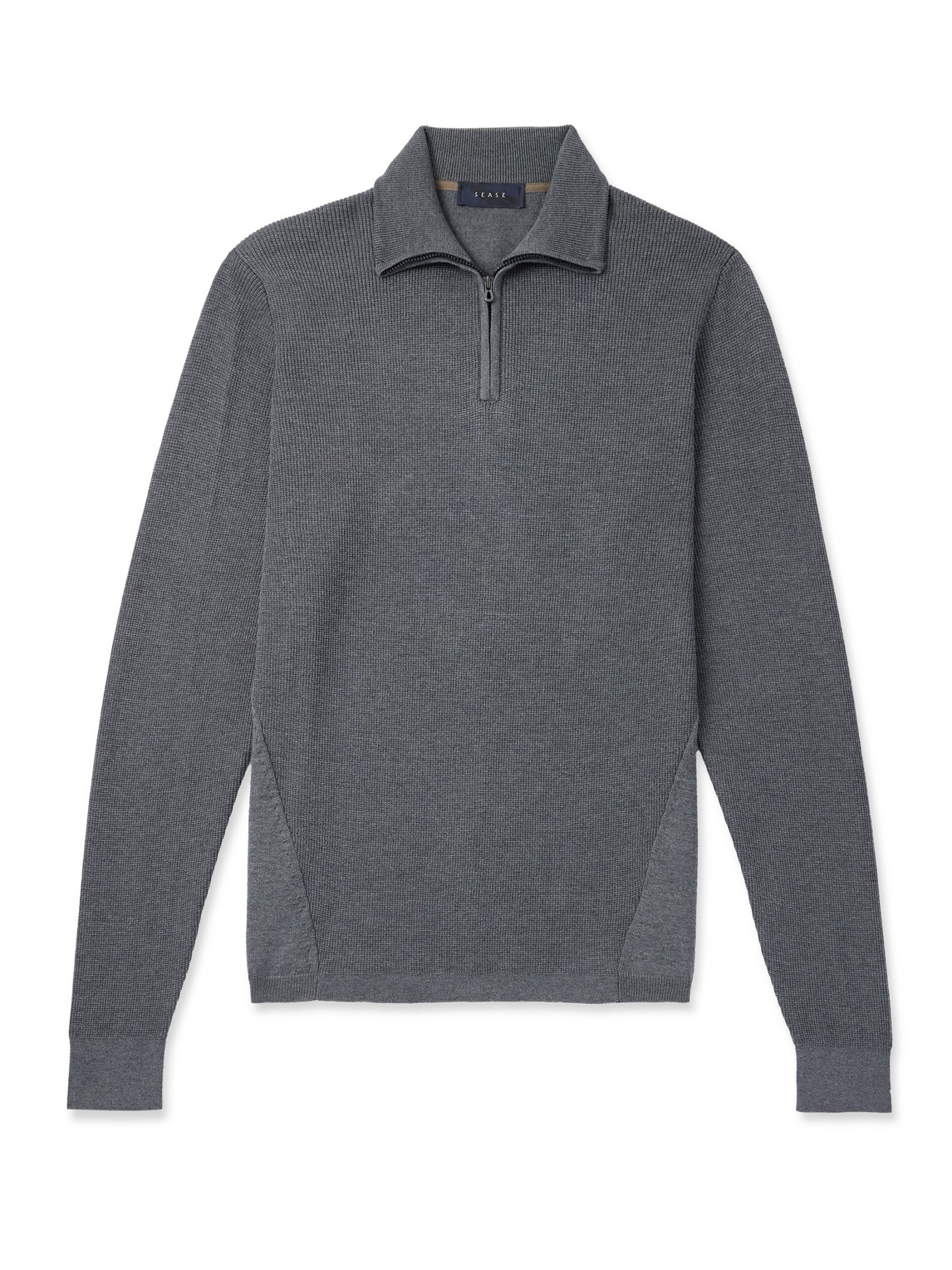 Sease Waffle-knit Virgin Wool Half-zip Sweater In Gray