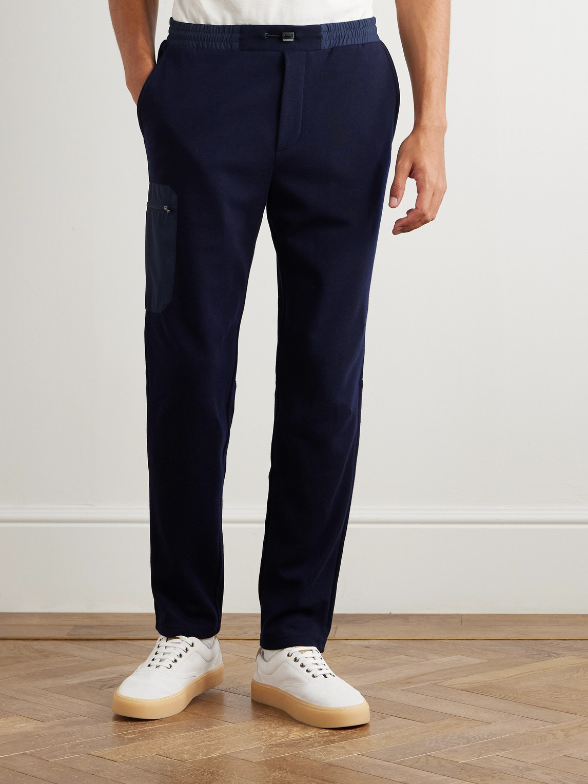 Sease Straight-leg Shell-trimmed Wool-blend Drawstring Trousers In Blue