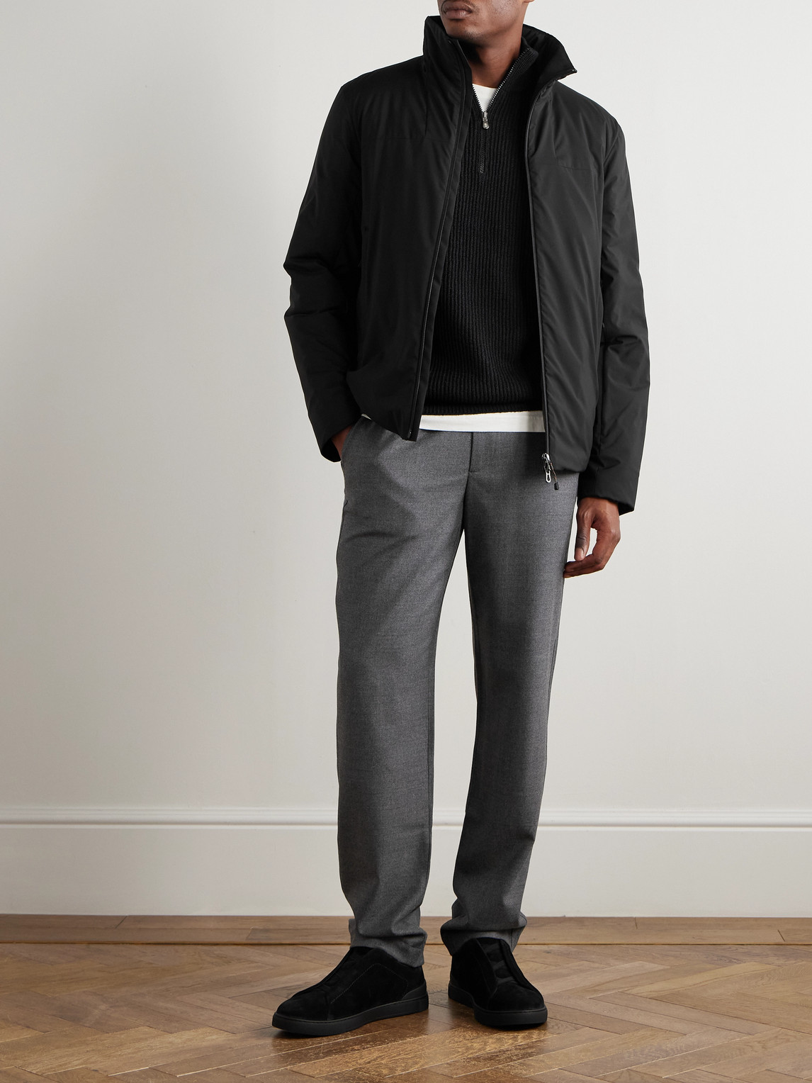 Sease Padded Virgin Wool And Silk-blend Flannel Jacket In Black