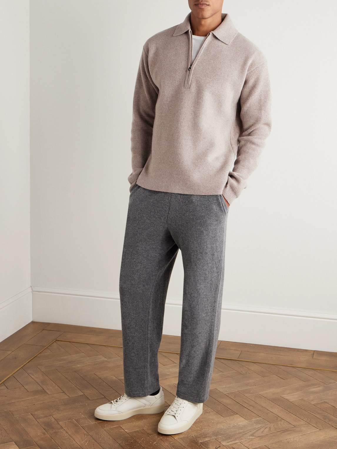 Sease Virgin Wool And Cashmere-blend Half-zip Sweater In Neutral
