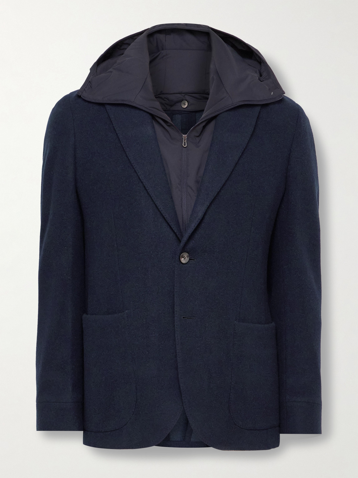 Sease Panelled Virgin Wool-blend And Nylon-blend Hooded Blazer In Blue