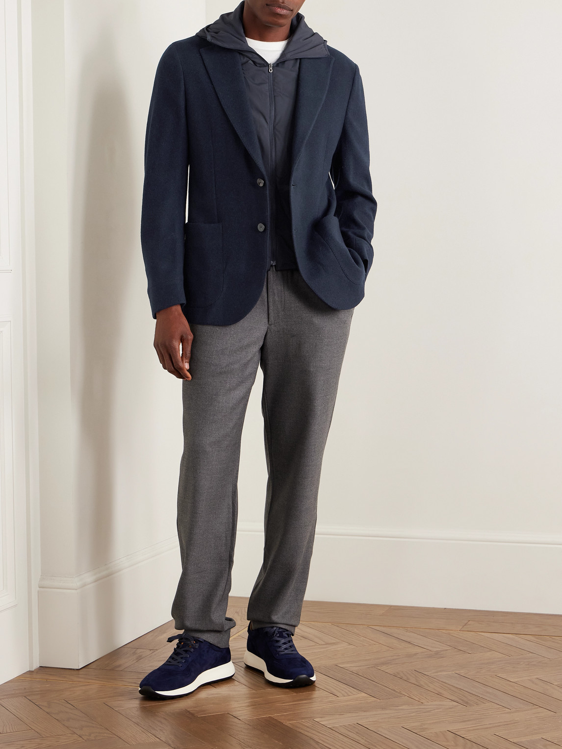 Panelled Virgin Wool-Blend And Nylon-Blend Hooded Blazer