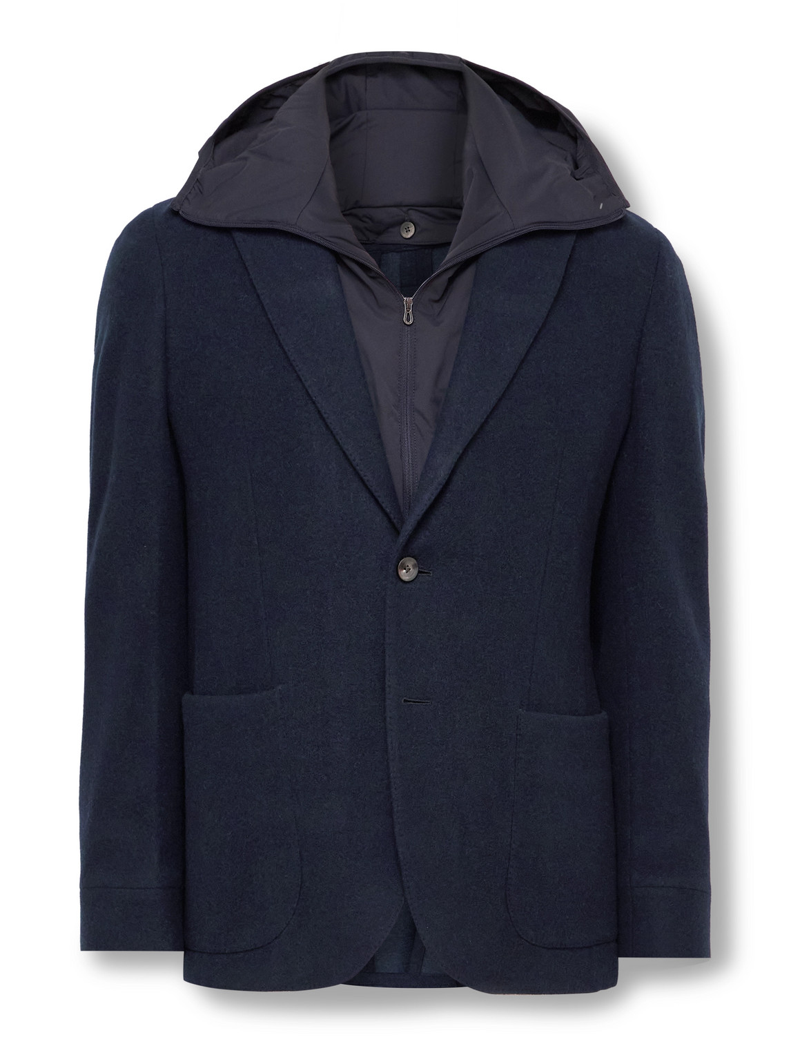 Sease Panelled Virgin Wool-blend And Nylon-blend Hooded Blazer In Blue
