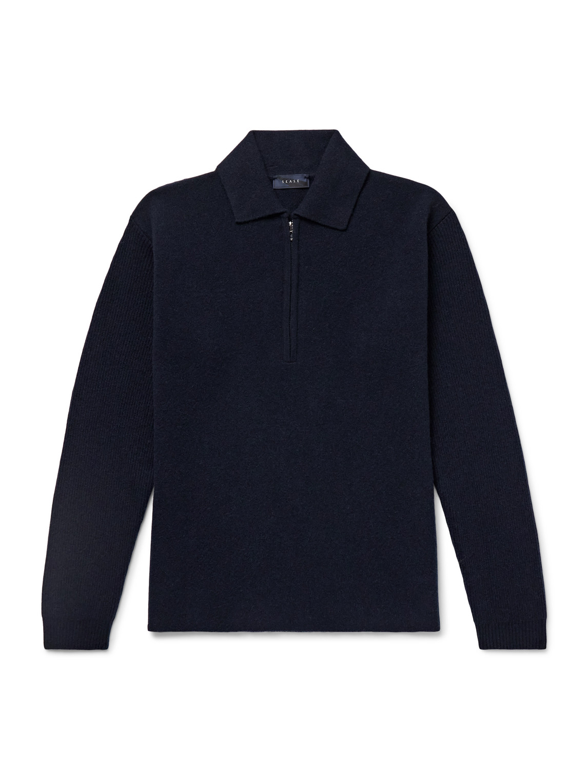 Sease Virgin Wool And Cashmere-blend Half-zip Sweater In Blue