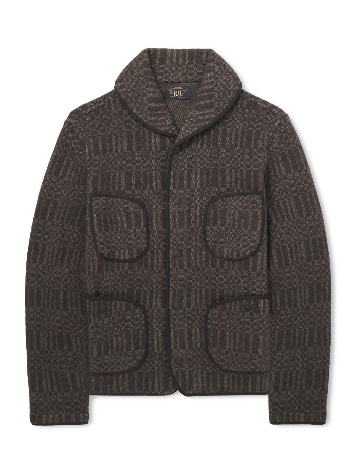 RRL Men's Union Applique Half Zip Knit Faded Black - Curated Menswear