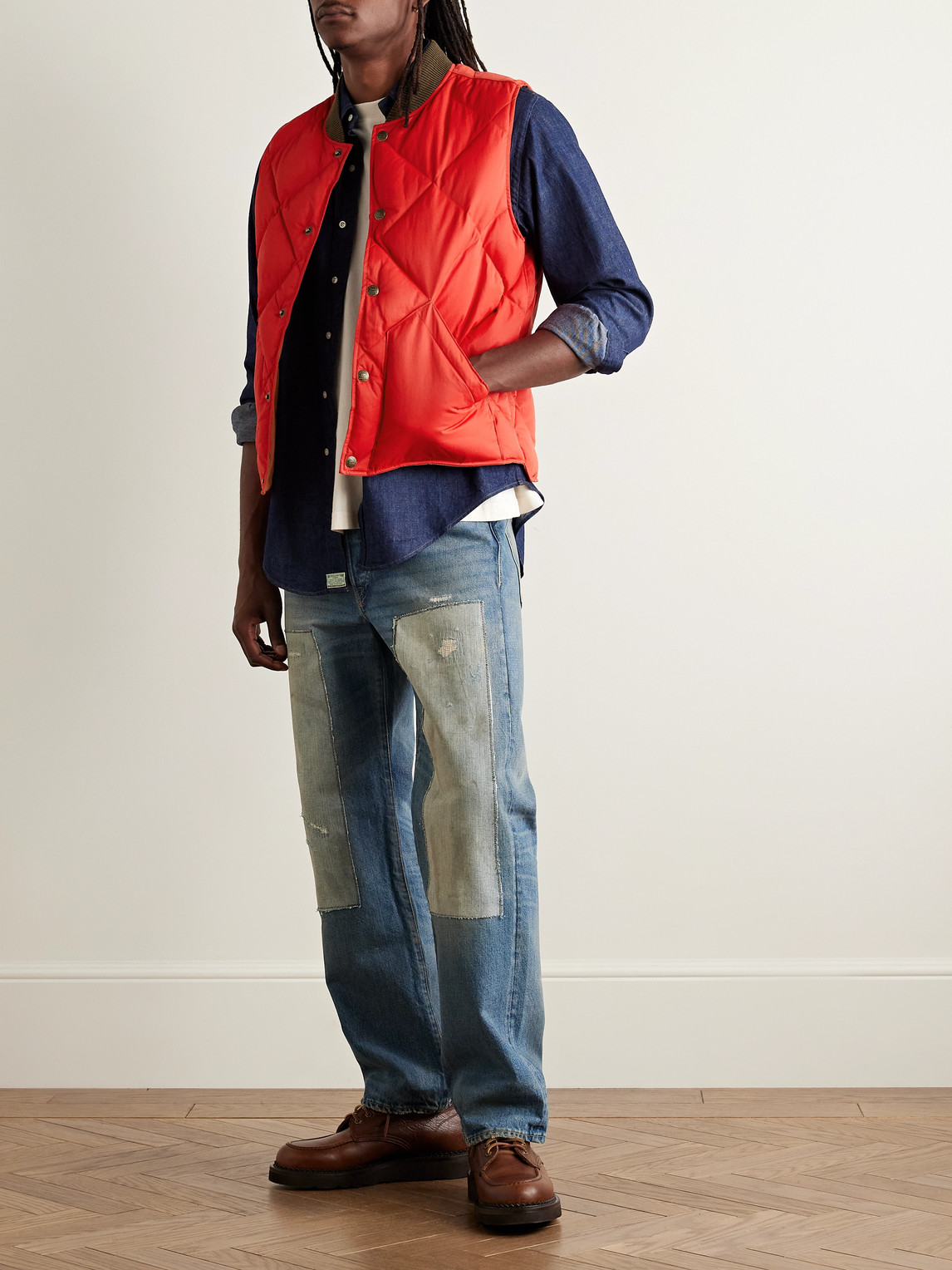 Rrl William Quilted Padded Recycled-nylon Gilet In Red