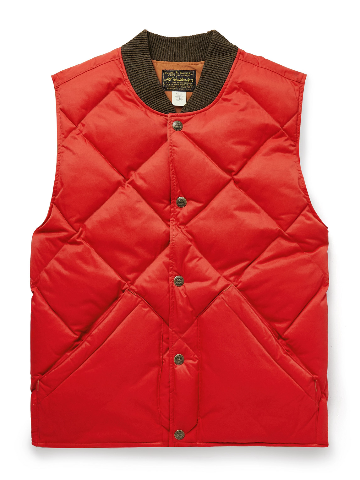 Rrl William Quilted Padded Recycled-nylon Gilet In Red