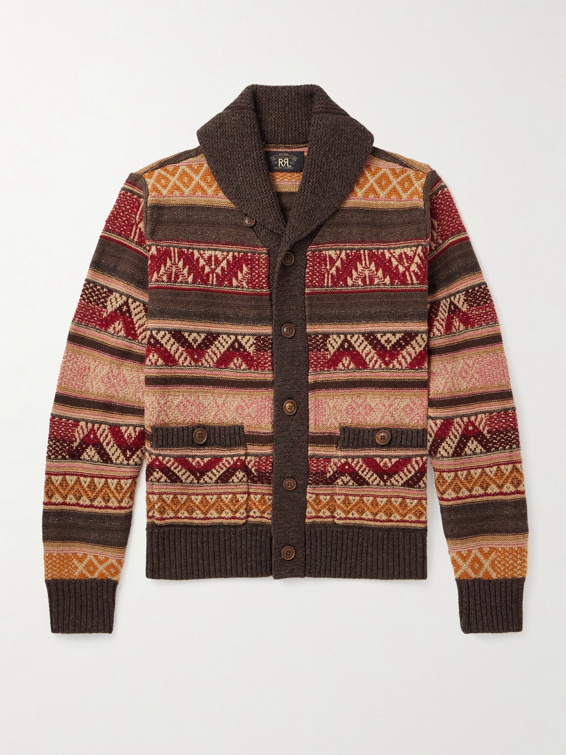 RRL hawl-Collar Wool, Linen and ilk-Blend Jacquard Cardigan - Men