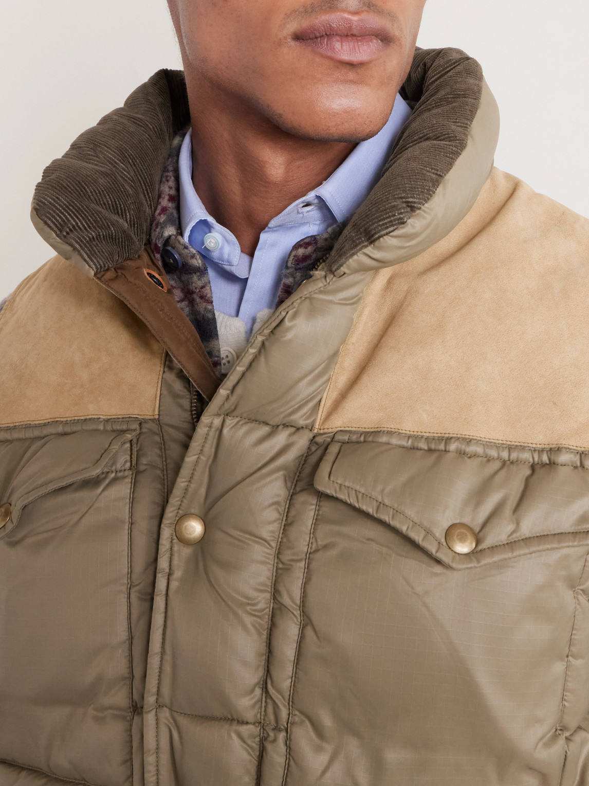  Rrl - Suede-trimmed Shell Gilet - Men - Green - Xs 