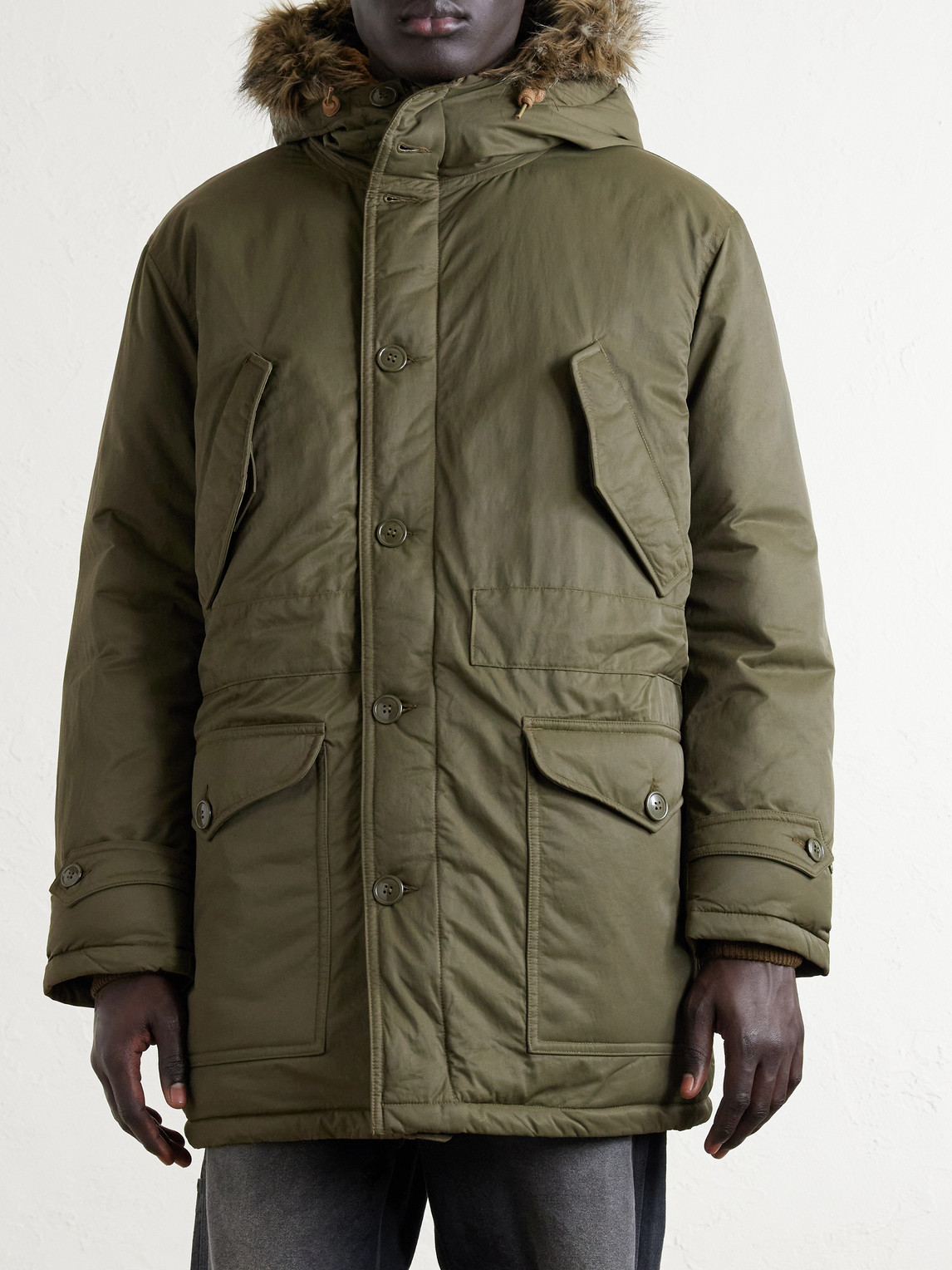  Rrl - Plush-trimmed Padded Shell Hooded Parka - Men - Green - S 