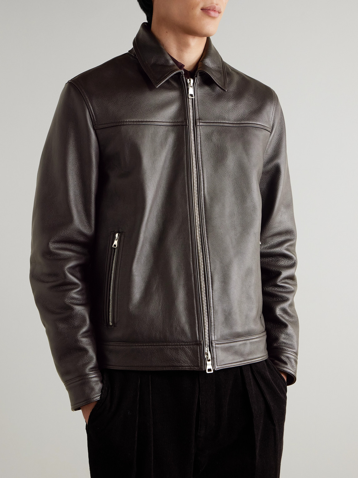  Mr P. - Full-grain Leather Coach Jacket - Men - Brown - Xs 