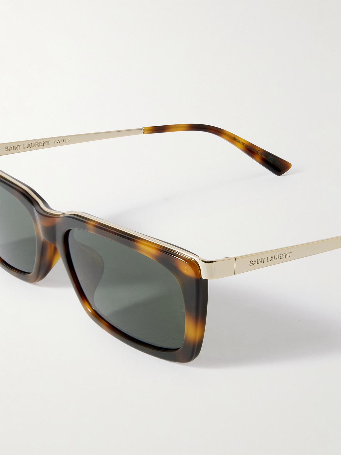 Saint Laurent Rectangle-frame Tortoiseshell Acetate And Gold-tone Sunglasses