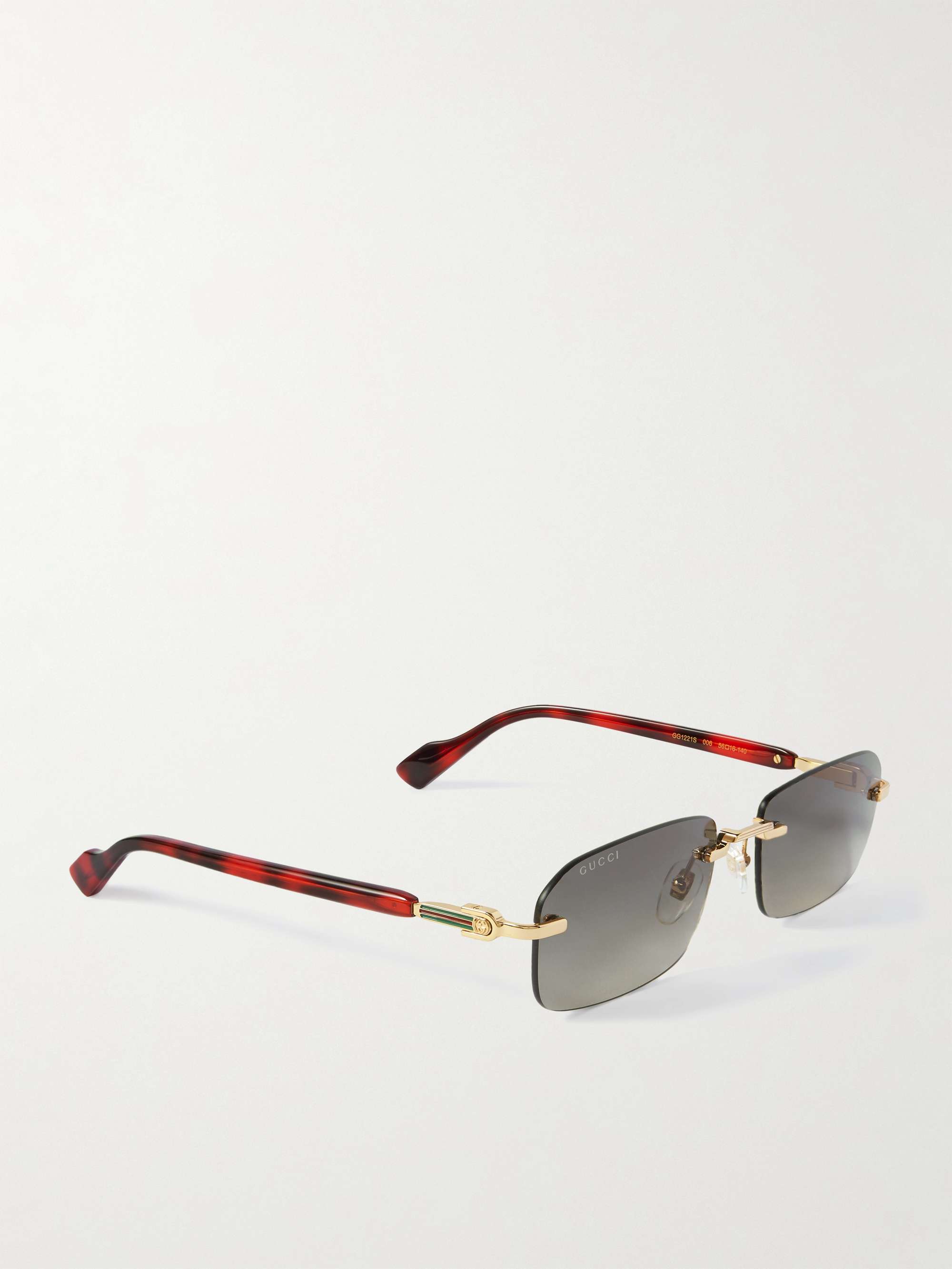 GUCCI EYEWEAR Rimless Rectangular-Frame Gold-Tone and Tortoiseshell Acetate Sunglasses