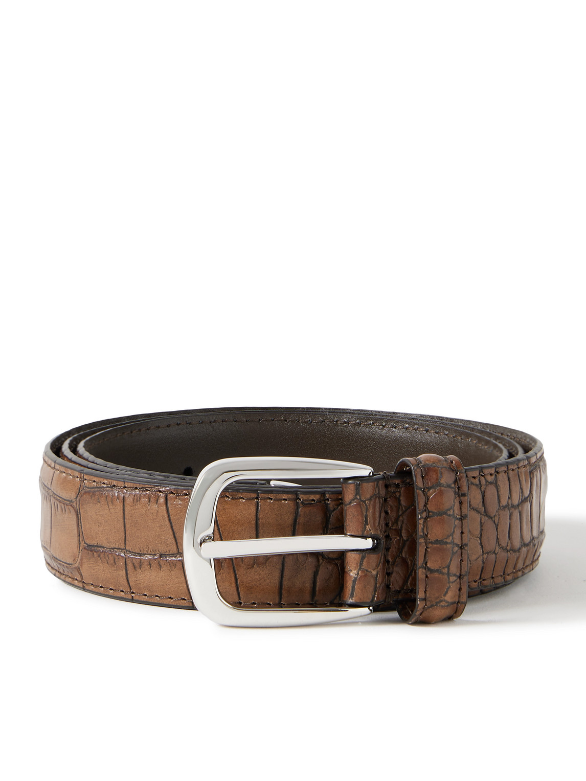 Anderson's 3cm Croc-effect Leather Belt In Brown