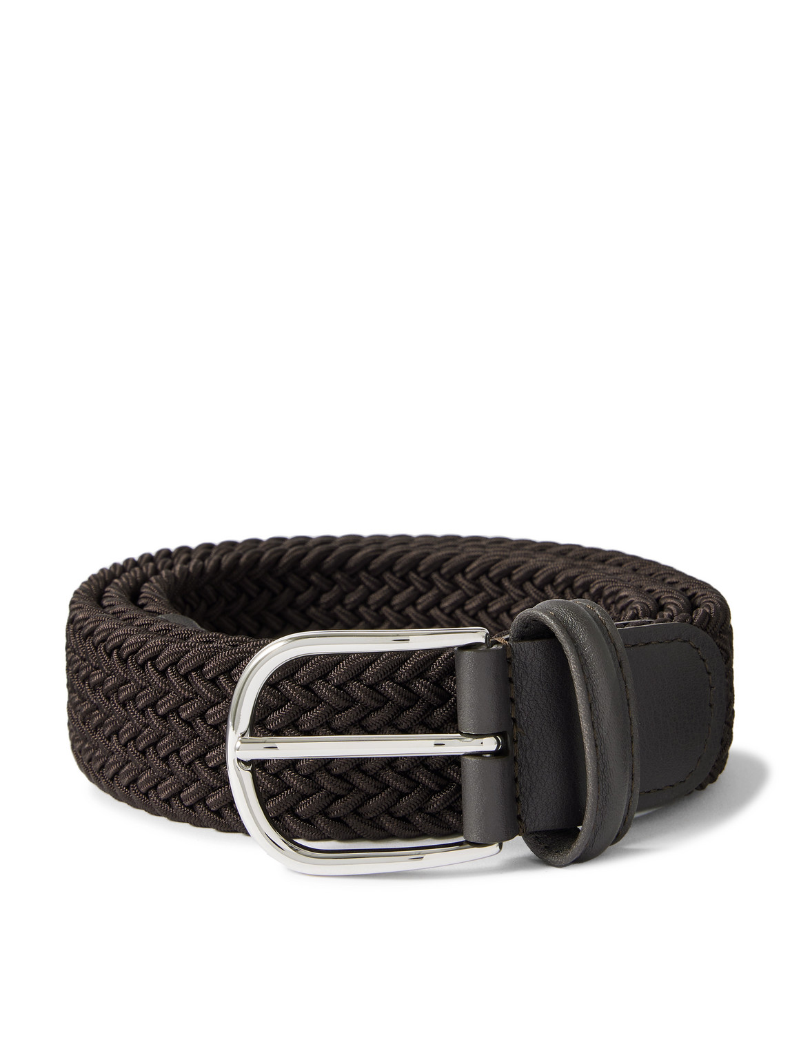 Anderson's 3.5cm Leather-trimmed Woven Elastic Belt