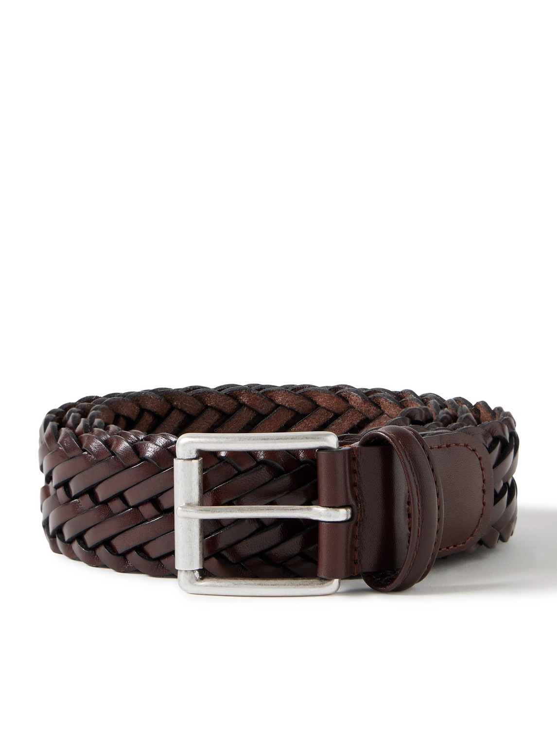 Anderson's 3.5cm Woven Leather Belt In Brown