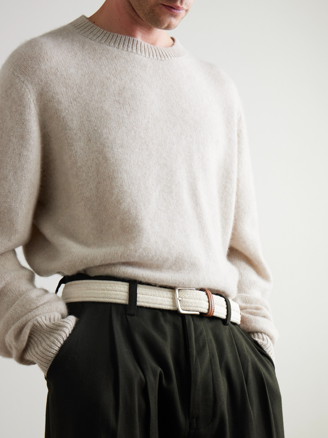 Anderson's Leather-trimmed Woven Cord Belt