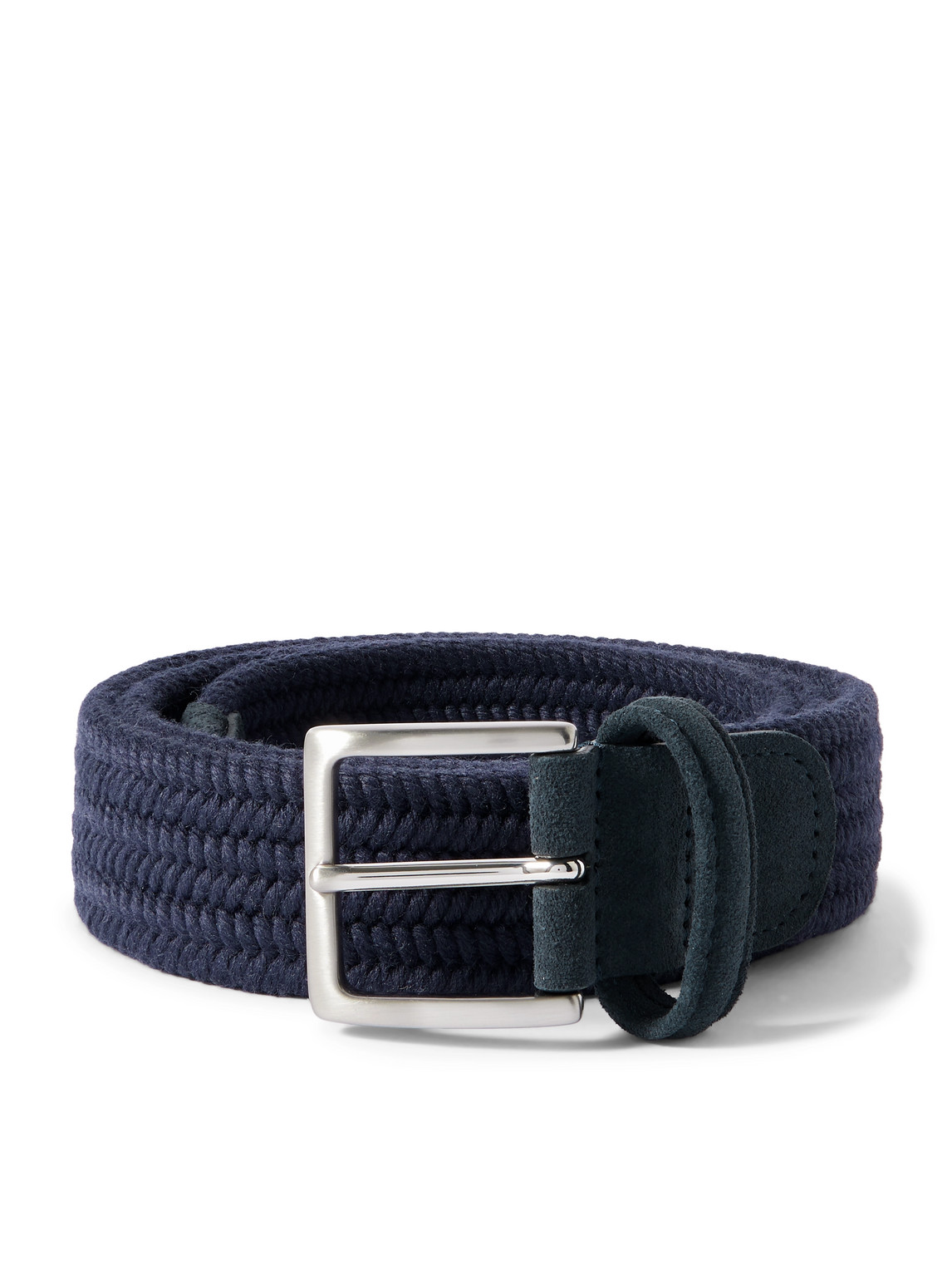 Anderson's 3.5cm Suede-trimmed Woven Stretch-wool Belt In Blue