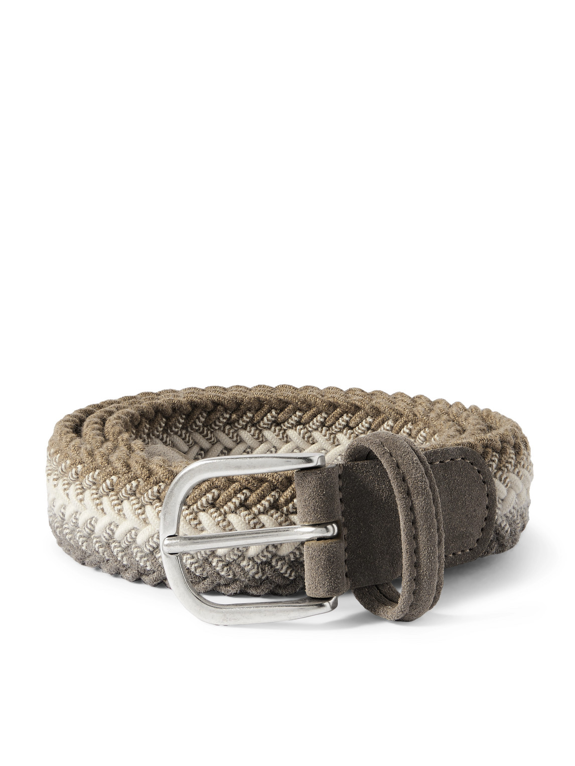 Anderson's 3cm Suede-trimmed Woven Stretch-wool Belt In Neutral