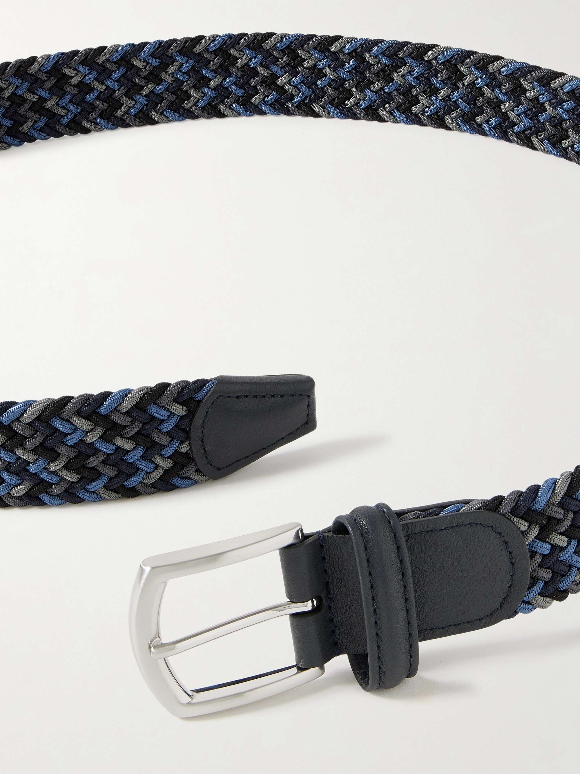 ANDERSON'S 3.5cm Leather-Trimmed Woven Elastic Belt