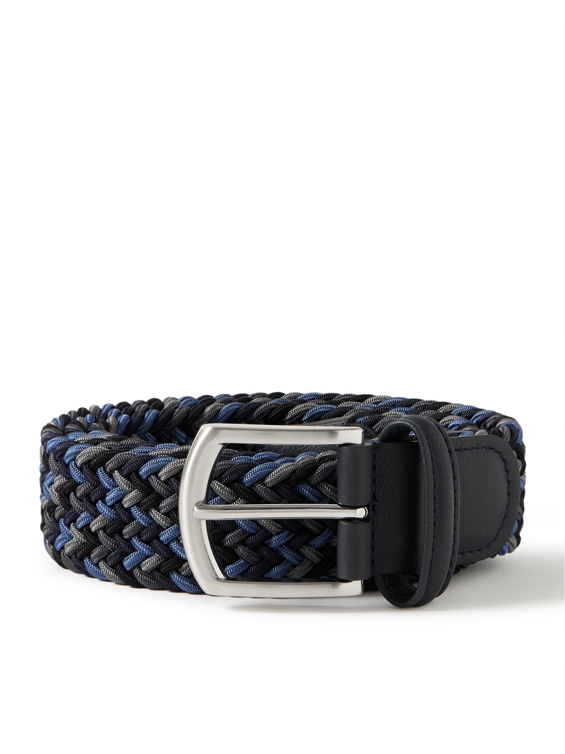 3.5cm Leather-Trimmed Woven Elastic Belt