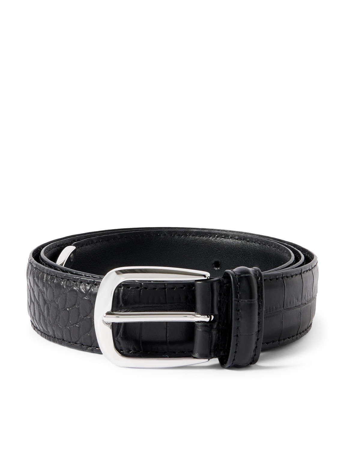 Anderson's 3cm Croc-effect Leather Belt In Black