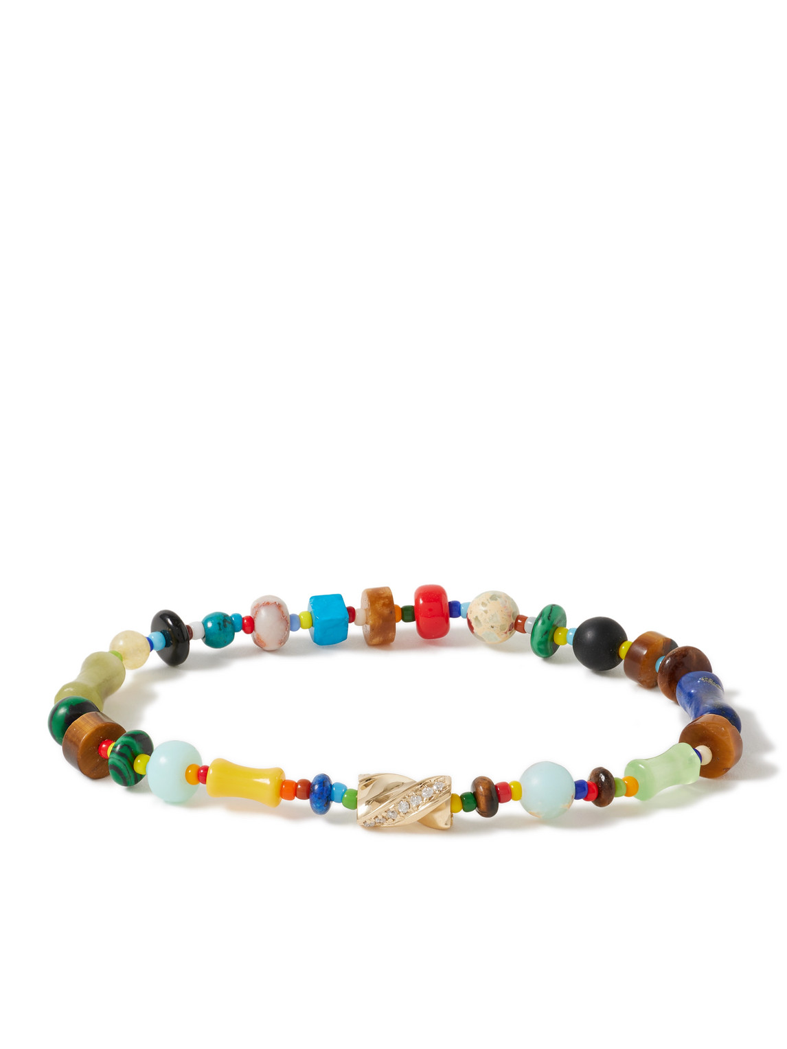 14-Karat Gold, Agate and Diamond Beaded Bracelet