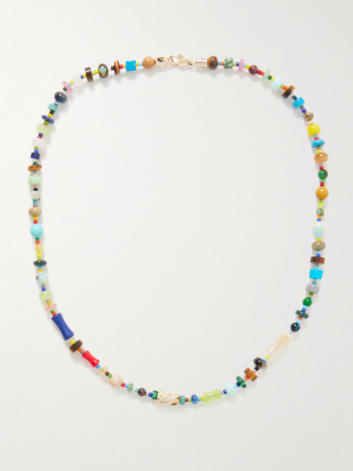 LUIS MORAIS 14-Karat Gold, Agate and Diamond Beaded Necklace - Men